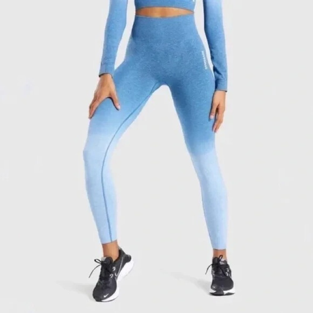 NWT Gymshark Adapt Ombre Seamless Set - Powder Blue Marl/Luna Blue - Size S - Picture 2 of 16